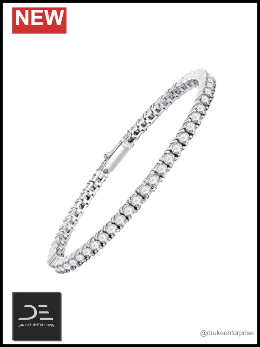Moissanite Tennis Bracelet Sterling Silver Rhodium Plated Hypoallergenic